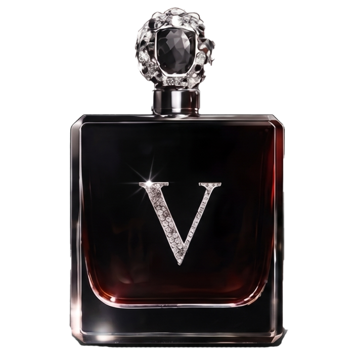 Perfume bottle with the letter V on it.