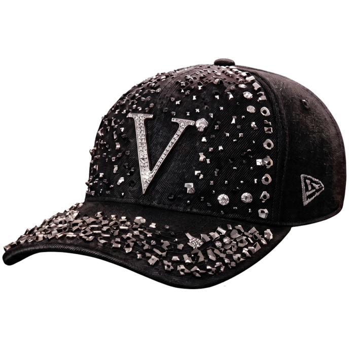 Baseball cap with the letter V and jewels around the cap.